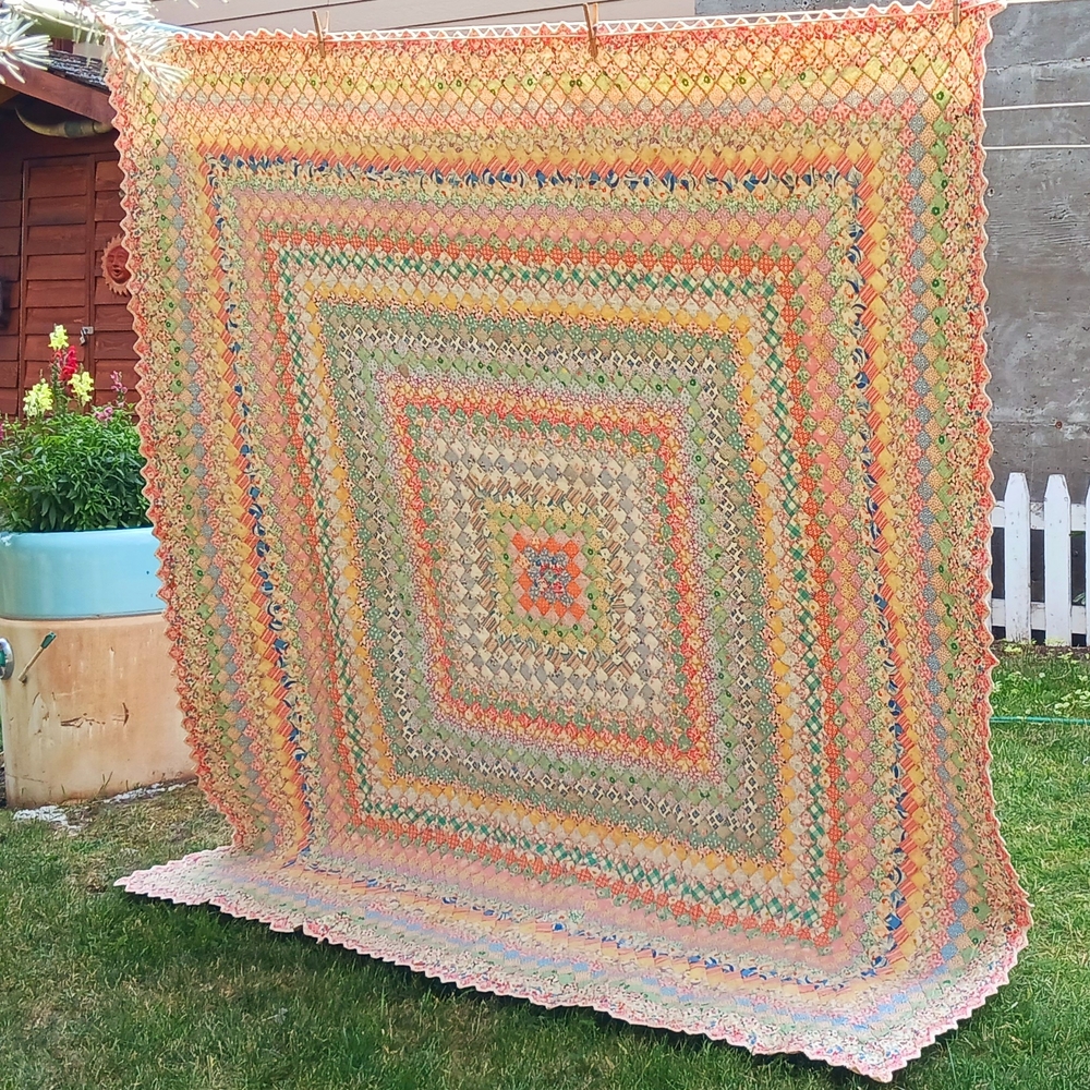 Vintage~ Colorful Handstitched Quilt